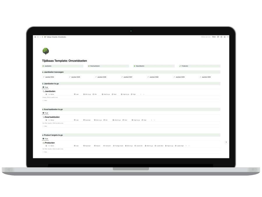 Notion template voor het bepalen en behalen van je omzetdoelen.